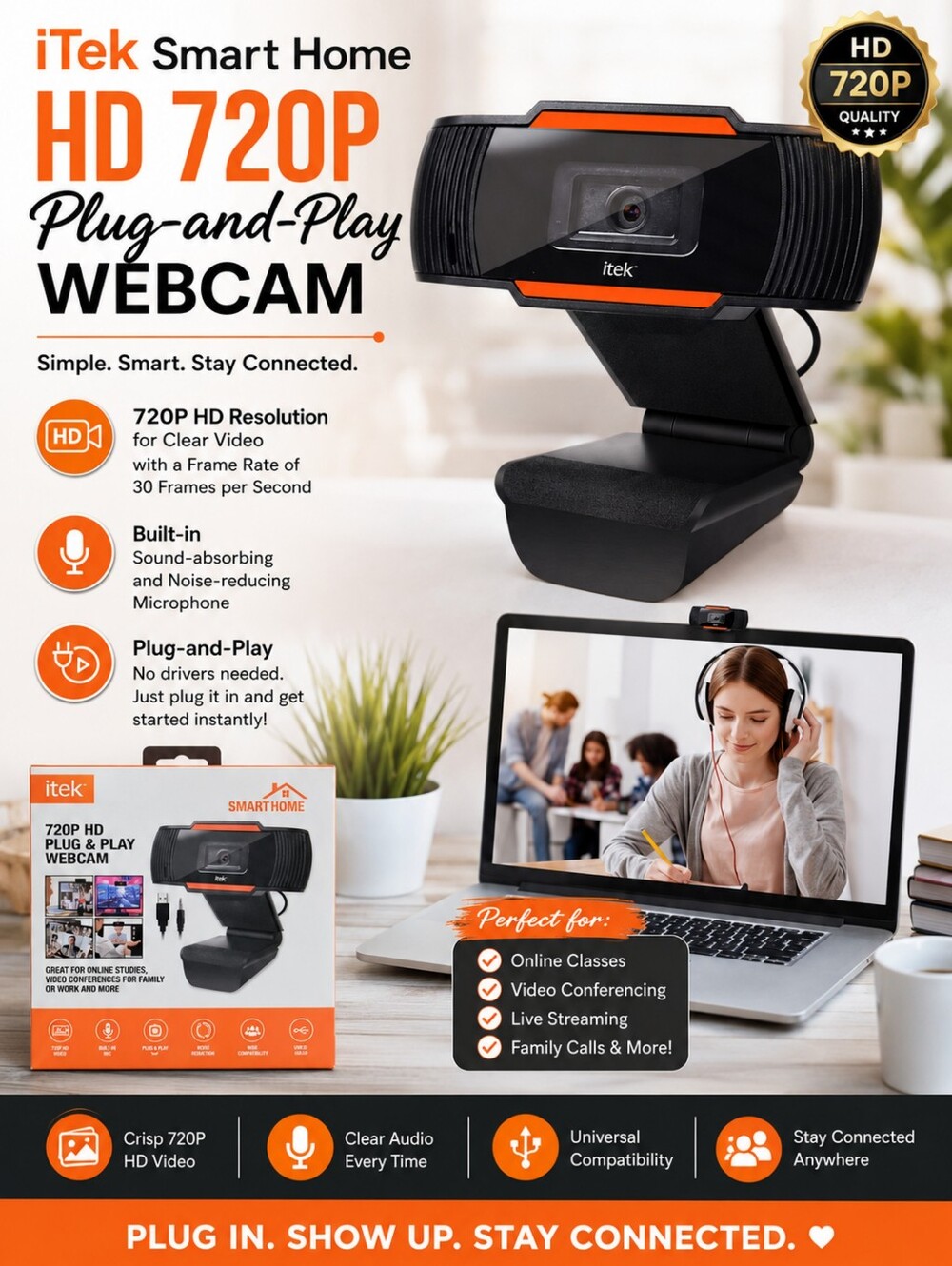 iTek Smart Home HD 720P Plug-and-Play Webcam